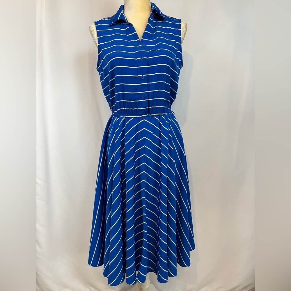 Alfani Royal Blue and White Stripe Sleeveless Dress Size 8